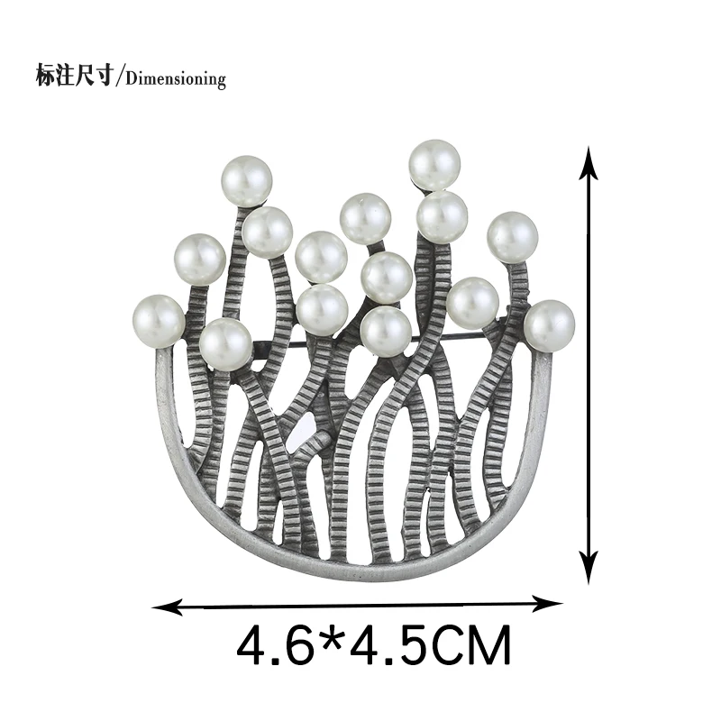 Винтажные жемчужные броши в форме коралла для женщин u-образная Ретро Серебряная крупная брошь украшения с растительным узором воротник булавка костюм аксессуары дропшиппинг