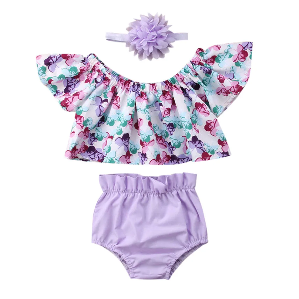 Toddler Newborn Clothes Kid Girls Floral Tops Solid Short Pants