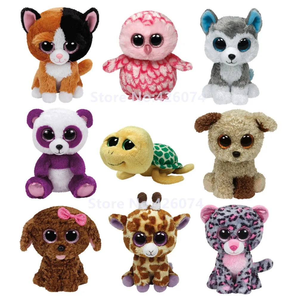 Большие Глаза Кошка Сова лайки панда собака Леопард Жираф мягкие животные детские плюшевые игрушки для детей Подарки 15 см