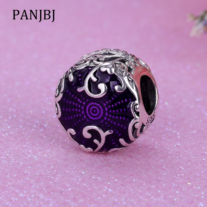 New Original 100 925 Sterling Silver Bead Regal Beauty Charm Purple Enamel Charms Fit Pandora