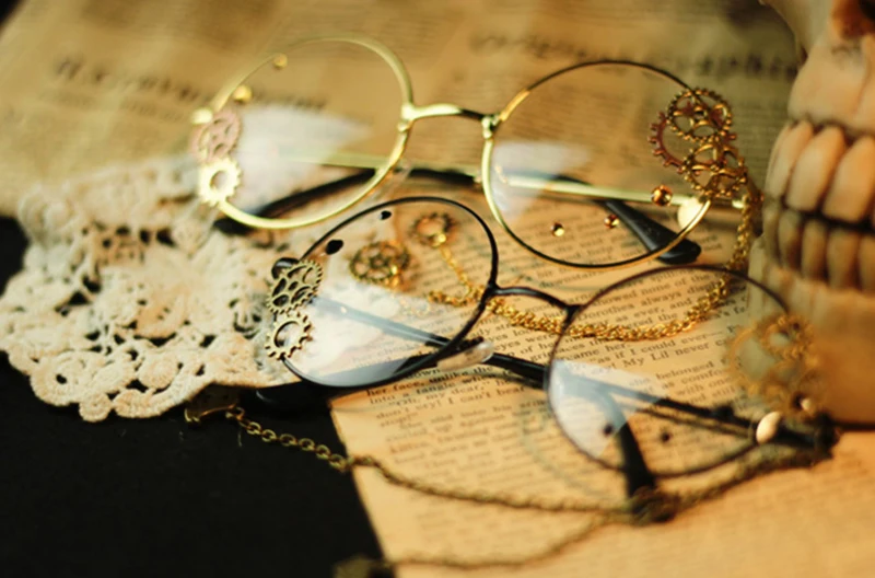 Cosplay&ware Steampunk Girls Cosplay Glasses Frame Metal Gear With Chain Women Retro Lolita Eyewear -Zentai shop online HTB1XiCdVhTpK1RjSZFMq6zG VXag.jpg