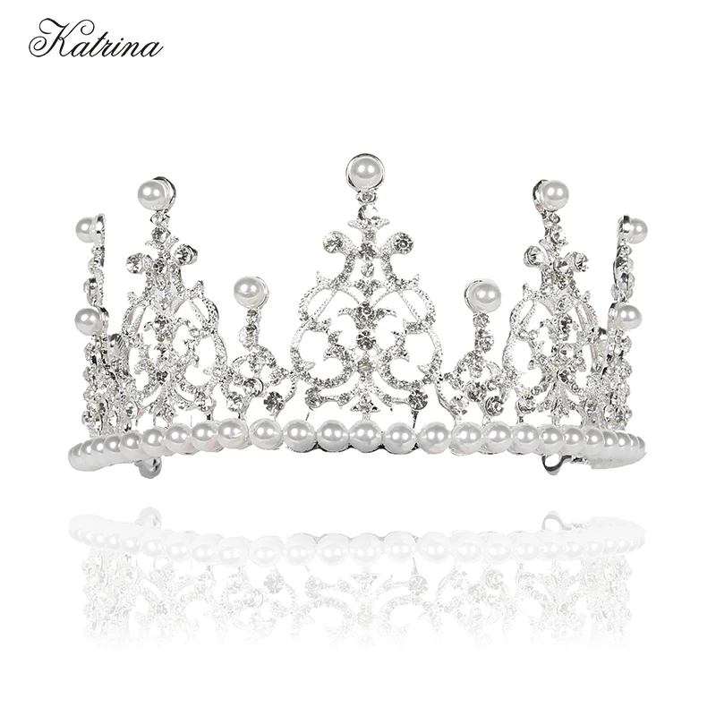 Hot Baroque Queen diadem Bride tiaras pearl quinceanera Crown hair