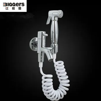 

Free shipping chrome finish wall mounted copper toilet bidets faucet shower set brass nut elastic shower hose