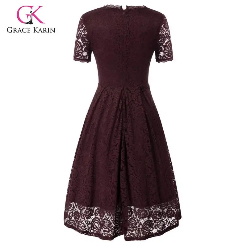 Grace Karin Women's Pleated floral Lace double layers Dress Short Sleeve Crew Neck Flared A-Line dress