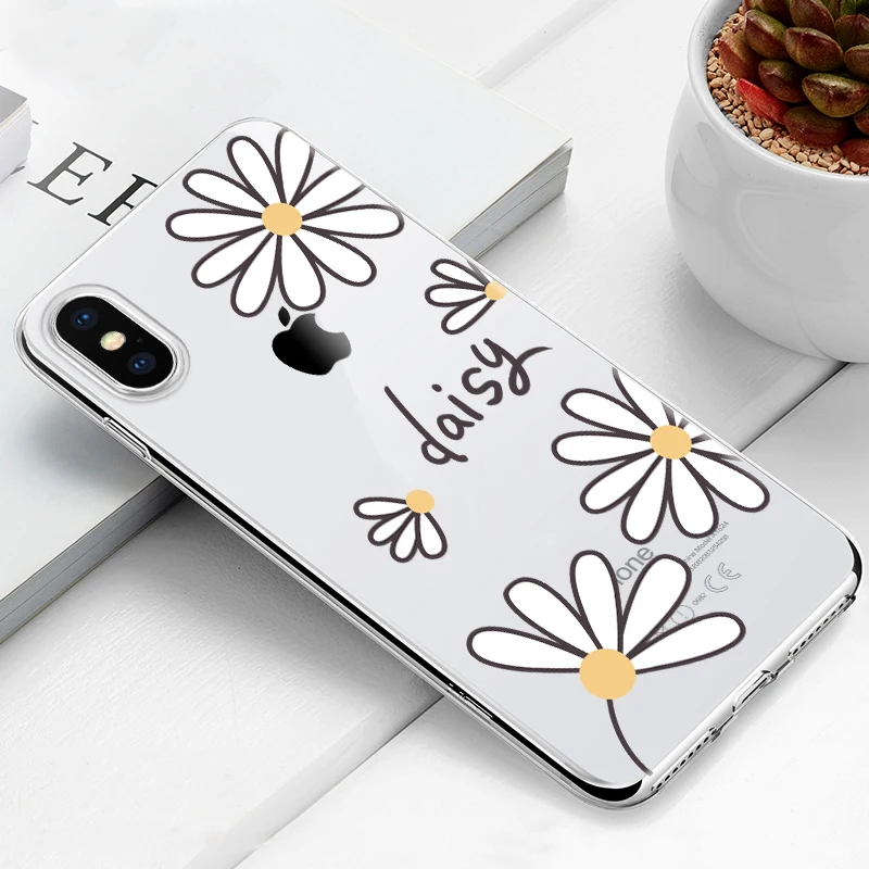 

Cute heart Flower daisy stripe Pattern Cases For iPhone XS Max XR X 6 6S 7 8 Plus 5 5S SE Transparent Silicone Phone Cases Cover