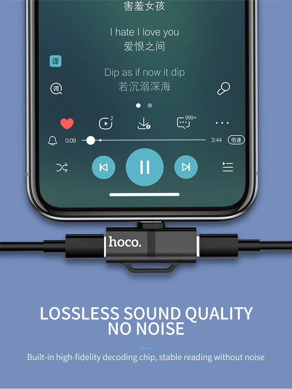 HOCO для Lightning конвертер 2 в 1 конвертировать в 3,5 мм Jack аудио адаптер+ для Lightning для iPhone 7 8 Plus X XR XS MAX наушники