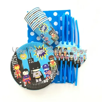 

31pcs/lot Cartoon Batman Super-man Avengers Disposable Tableware Birthday Baby Shower Paper Cup Plate Party Decoration Supplies