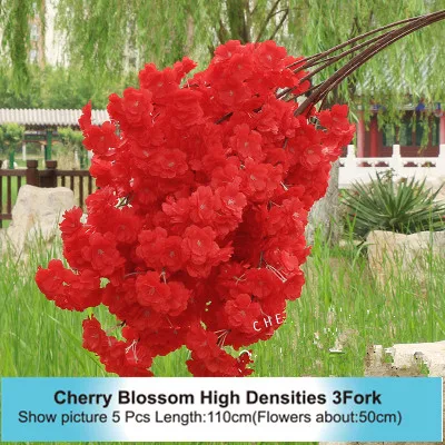 High Densities 4 6 fork Fake Cherry Blossom Flower Branch Begonia Sakura Tree Stem for Event Wedding Tree Deco Artificial Decora - Цвет: High 3 Fork