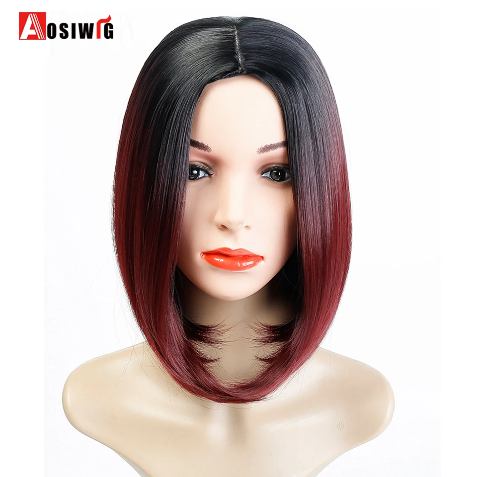 Aosiwig Estilo Bob Pelucas Pelo Corto Recto Ombre Pelo Rojo Negro 10 Colores De Alta Temperatura Fibra Pelo Para Las Mujeres Hair For Women Hair Stylehair Ombre Aliexpress
