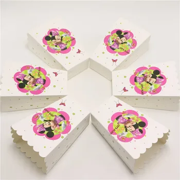 

24Pcs Paper Popcorn Boxes Snack Candy Favor Minnie Mouse Cartoon Child's Girl's Birthday Party Decorations Baby Shower Supplies