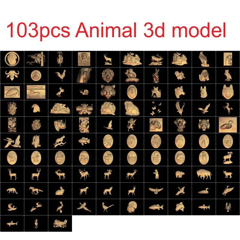 1   03 pieces Animal 3d model STL relief for cnc carving 