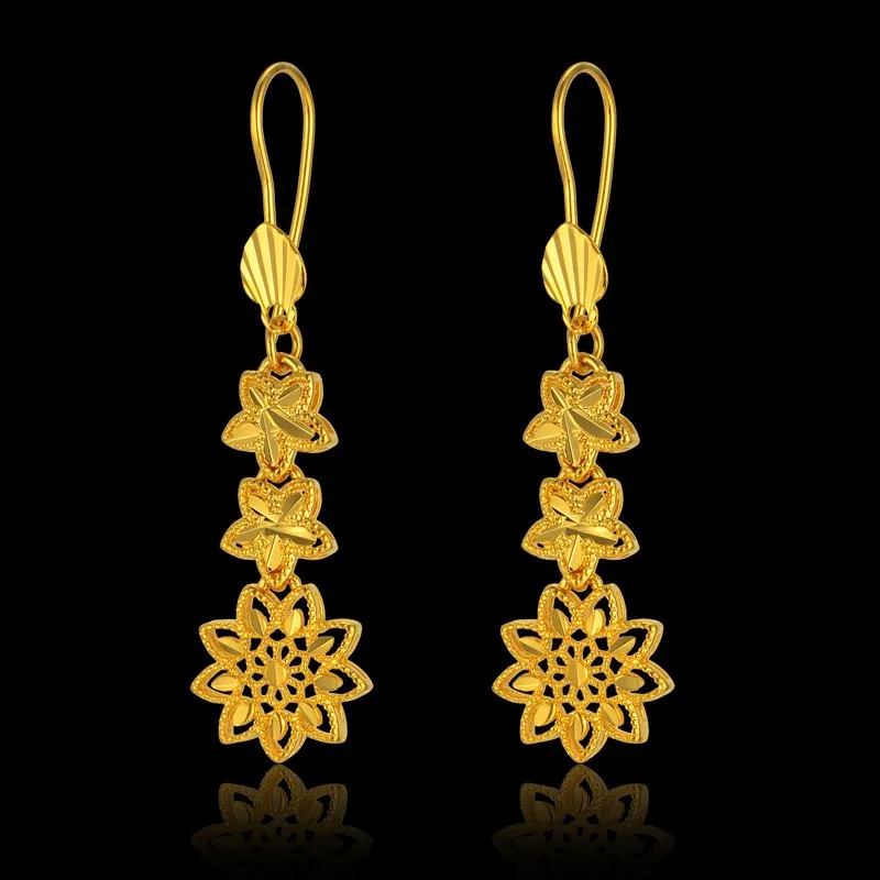 

Fashion Korean Style Long Flower Drop Earrings Luxury Gold Color Wedding Earring Women Party Jewelry Gift