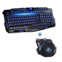 Para usb com fio led backlit computador portátil gamer teclado mouse combinação óptico profissional 7 botões 5500 dpi ratos