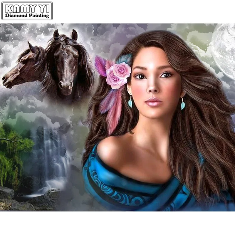 

5D Diy diamond painting cross stitch "Beauty & Horse" Full Round Diamond embroidery Needlework Rhinestone Mosaic decor Crafts CX
