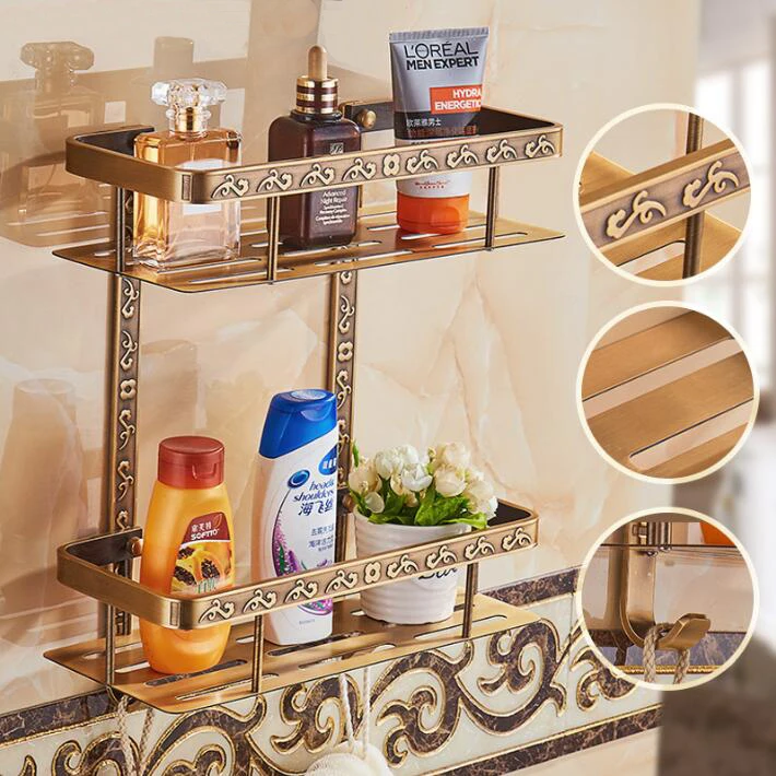 Настенная Античная бронзовая алюминиевая полка для ванной комнаты держатель