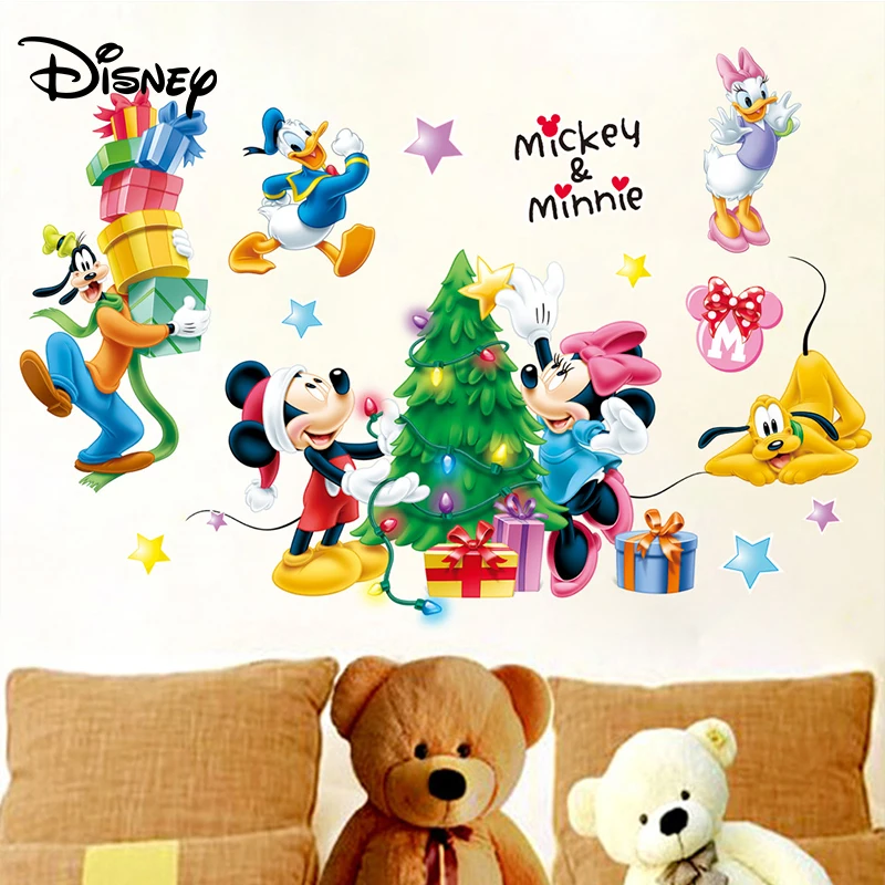 Disney мультфильм Микки ПВХ наклейки детская комната наклейки для украшеия спальни гостиной ТВ рождественские украшения наклейки