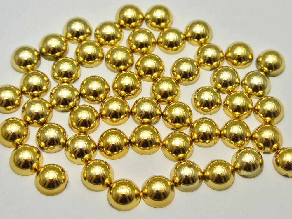 

200 Metallic Gold Flatback Round Half Pearl 8mm Scrapbook Nail Art Craft