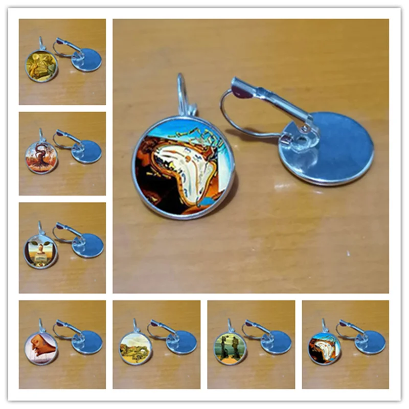 

Salvador Dali Studs Earrings SalvadorDali Painting Ear Nail At the Moment of Explosion Earring Glass Cabochon