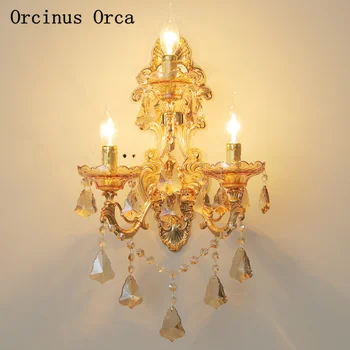 

European retro zinc alloy wall lamp living room hallway French luxury LED gold decorative crystal wall lamp free shipping