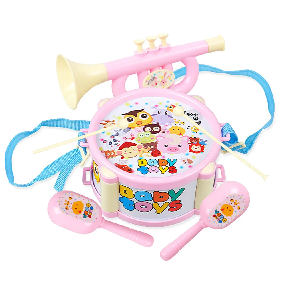 Горячая 4 шт. детские игрушки инструменты комплект барабана маленький песок молоток Рог наборы раннего образования детские игрушки подарок - Цвет: Розовый