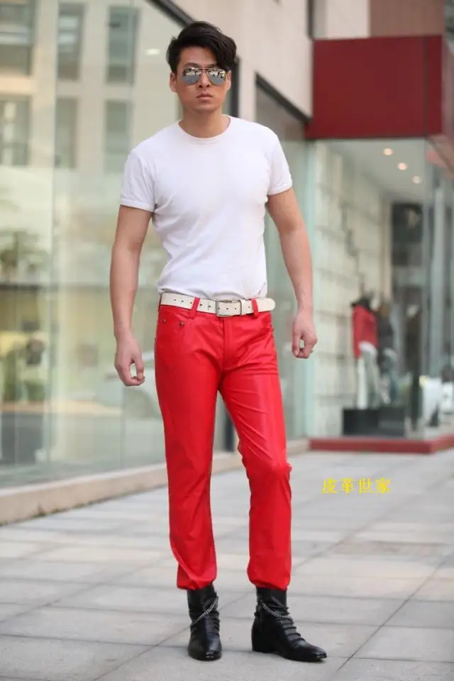 red pants black boots