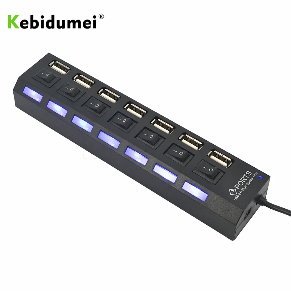 Kebidumei Высокоскоростной 7 портов usb-хаб Swithcer Hub СВЕТОДИОДНЫЙ индикатор 5 Гбит/с для портативных ПК Windows XP Win7/8 Linux, Mac OS