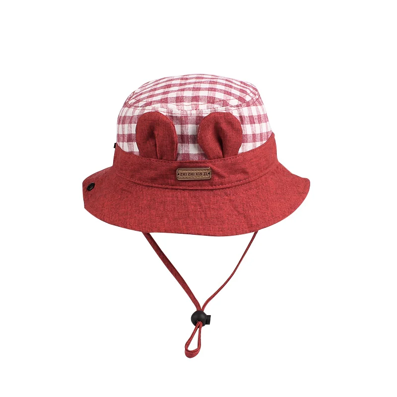Plaid Baby Hat For Girls Wide Brim Kids Sun Cap Rabbit Ears Cotton Hat Lace Up Cowboy Children Cap Autumn Baby Girls Clothing  (16)