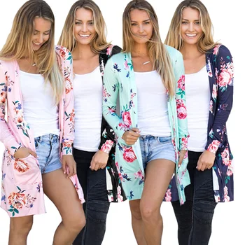

Autumn Long Cardigans Women 2020 Flower Print Casual Coat Long Sleeve Female V Neck Big Size Cardigan 3XL Plus Size Blue Pink