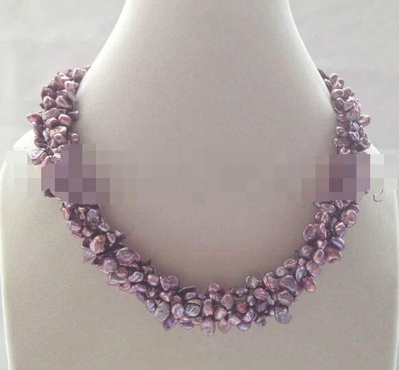 

HOT N294 Beautiful 18" 5row 8mm purple red Reborn Keshi baroque freshwater pearl necklace