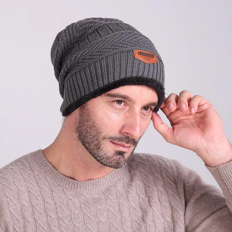 Бренд шапочки вязаные Для мужчин зимние Skullies шапки шапка капот зимние Шапки для Для мужчин Для женщин шапочка Мех животных Теплые Мешковатые шерстяная вязаная шапка