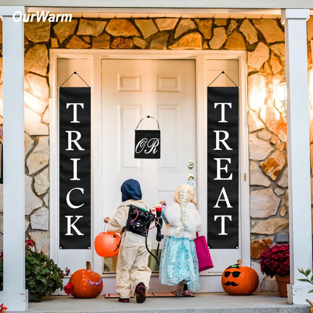 Online OurWarm Halloween Dekoration Trick oder Behandeln Halloween Banner Hause Tür Zeichen Outdoor Büro Bereit Zu Hängen Festliche Partei Liefert
