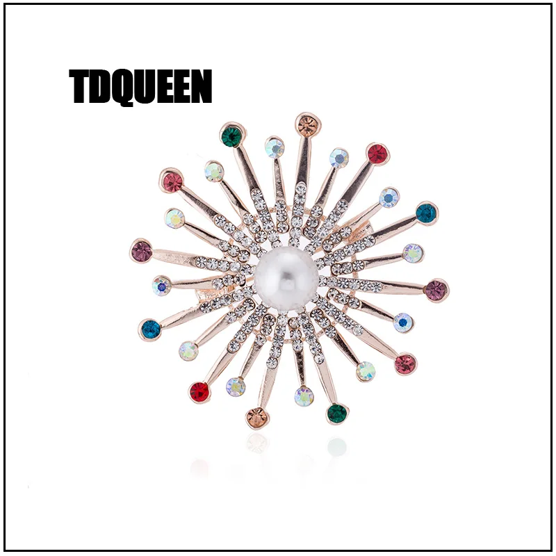 TDQUEEN Women Large Crystal Flower Brooches Round Pearl Rhinestone Flower Wedding Brooch Pins Fashion Jewelry Accessories (3)
