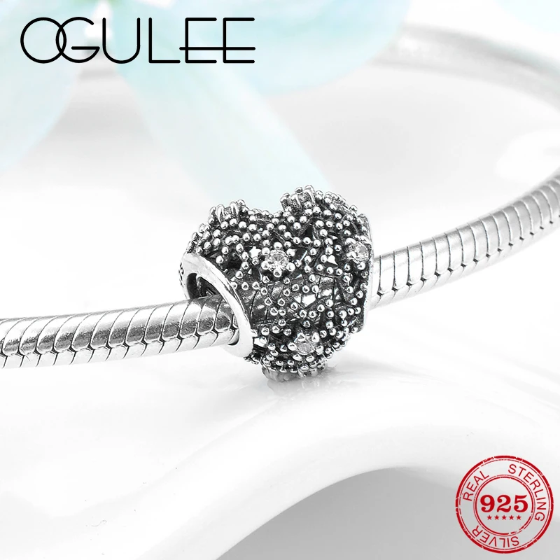 

Heart shape hollow out sparking zircon beads Jewelry making 925 Sterling Silver Fit Original Pandora Charm Bracelet DIY Gift