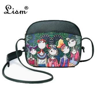 

LISCN PU leather bag cartoon printing shoulder Messenger bag small crossbody bag ladies wallet street trend wild round leisure
