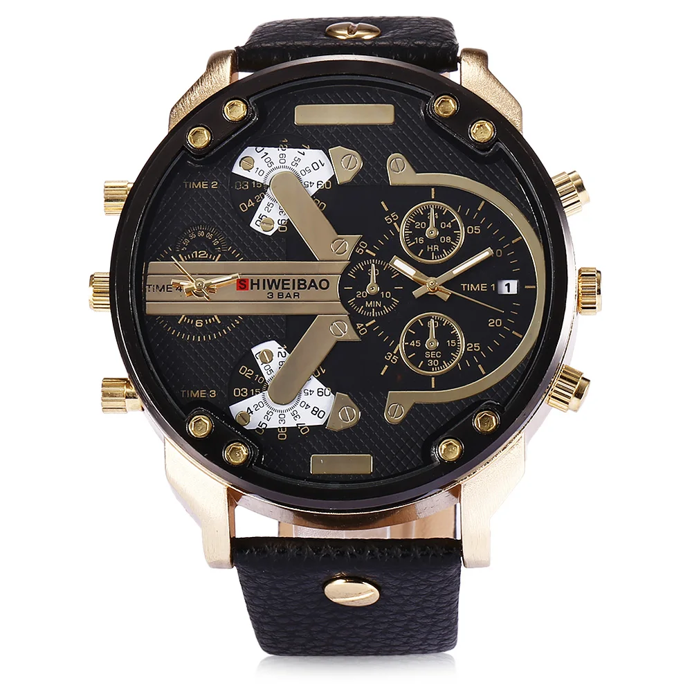 Крутые мужские часы, большой золотой чехол, DZ, Военный стиль, кварцевые часы, Relogio Masculino, кожаный ремешок, два раза, спортивные наручные часы