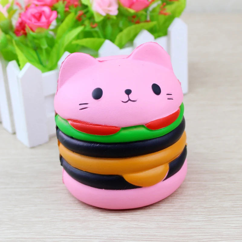 Squishy Jumbo Kawaii 9.5cm Hamburger Cat Squishy Slow Rising Squeeze Bread Stress Relief Toys Phone Strap Squish Kid Juguetes