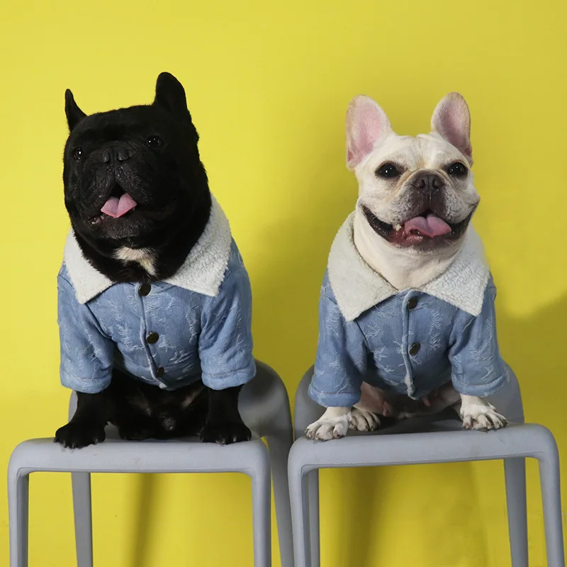 

Dog Clothes for Small Dogs Denim Jacket for French Bulldog Coat for Chihuahua Winter Warm Jeans Outfit for Puppy Pet Costume XL