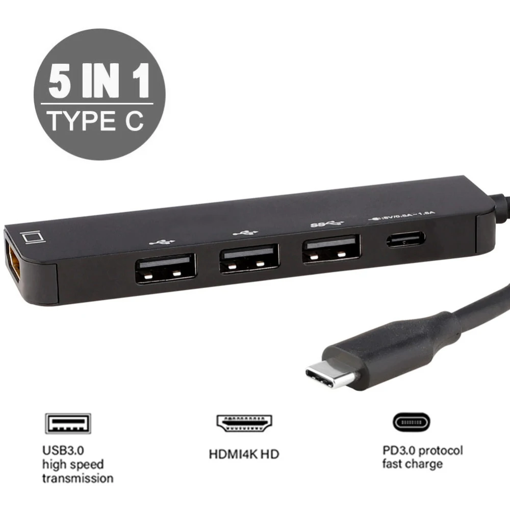 5 в 1 USB C концентратор USB-C до 3,0 концентратор HDMI Thunderbolt 3 адаптер для MacBook samsung Galaxy S9 huawei type C usb-хаб