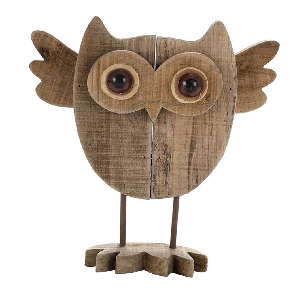 1 Pc Driftwood Owl Bird Figurine Ornament Animal Statues Handmade