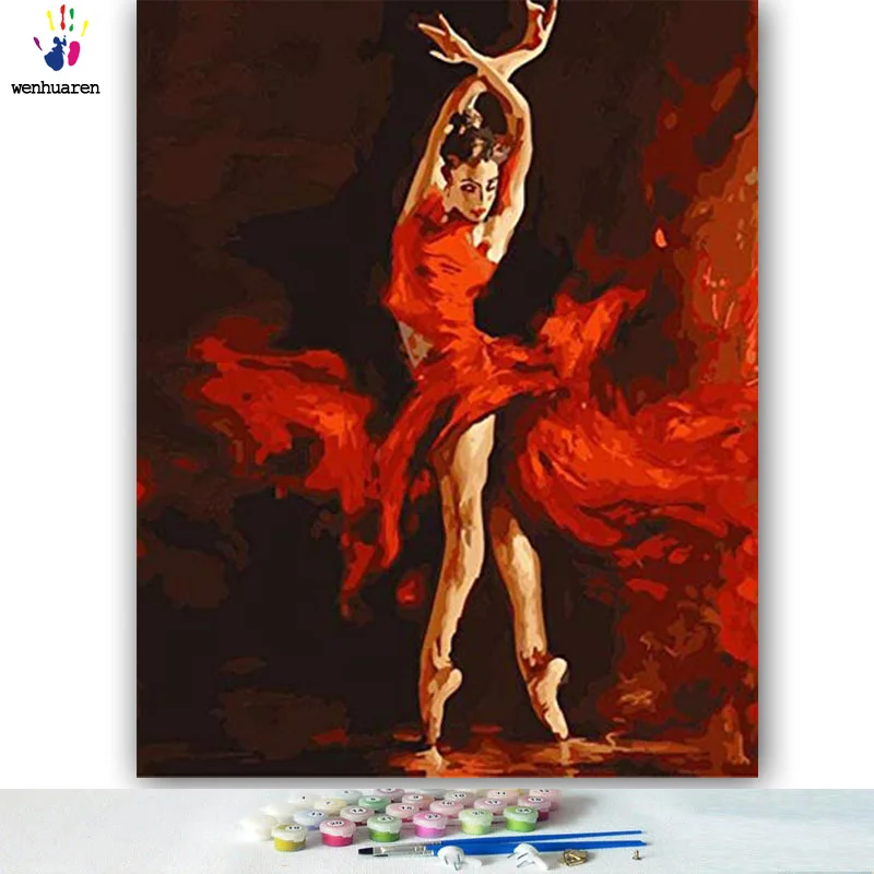 DIY картинки для раскраски по номерам с красными юбками картина для рисования по номерам в рамке дома - Цвет: 21967