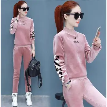 

Velvet Tracksuit Women Two Piece Set Top And Pants Thicken Ensemble Femme Survetement Year-old Female Costume Conjunto Feminino