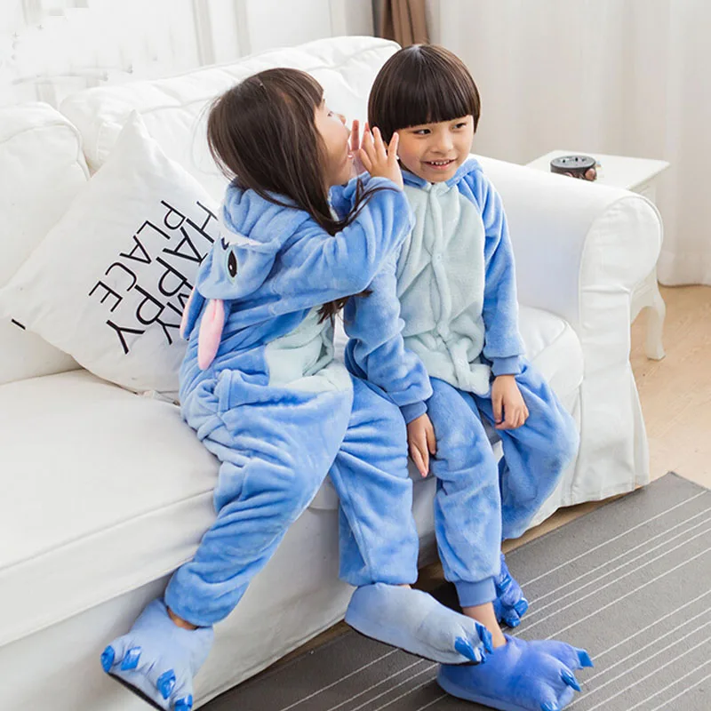 

Stitch Children Onesies Kigurumi Kids Cartoon Flannel Pajamas Baby Boys Girls One piece Sleepwear Cosplay For Halloween Jumpsuit