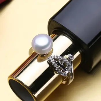 

FENASY 925 Sterling Silver Ring Natural Pearl Rings For Women New Pearl Jewelry Cute Fashion Leaf Ring