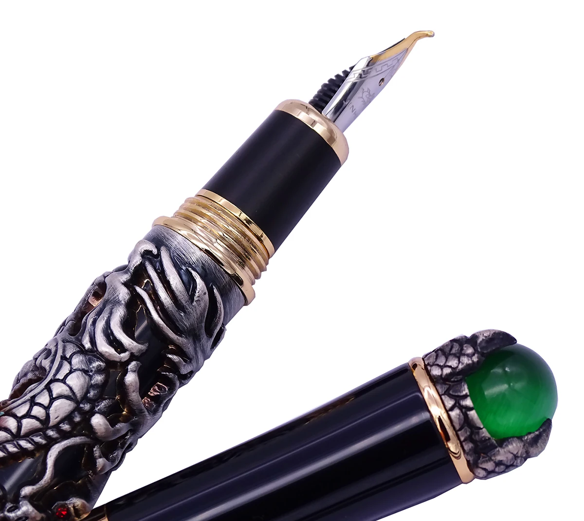 Jinhao Винтаж Dragon King изогнутое перо авторучка для каллиграфического пера, Металлическое Тиснение зеленых украшений сверху, серые чернила для рисования