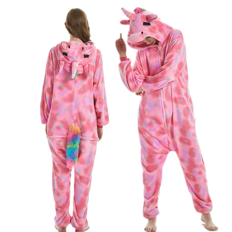 Женская пижама с единорогом; зимняя Пижама с изображением животных для женщин и взрослых; одежда для сна; милая Пижама для костюмированной вечеринки