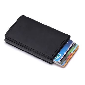 

Wholesale New Metal Blocking Credit Card Holder With RFID Cowhide Leather Card Id Holders Vintage Solid Card Holder Mini Wallet