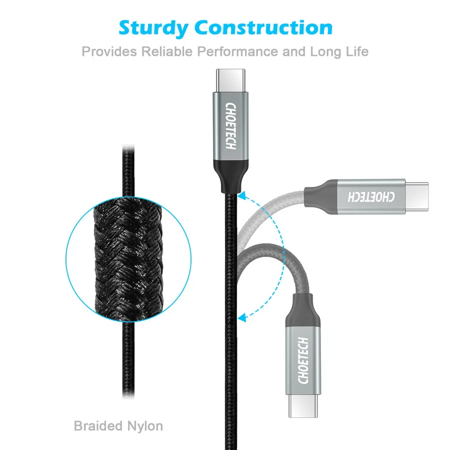 CHOETECH USB نوع C كابل ، سريع شحن بيانات USB C إلى نوع C كابل 3.3ft/1 M لسامسونج S8 الهاتف المحمول الكابلات ل chromeBook