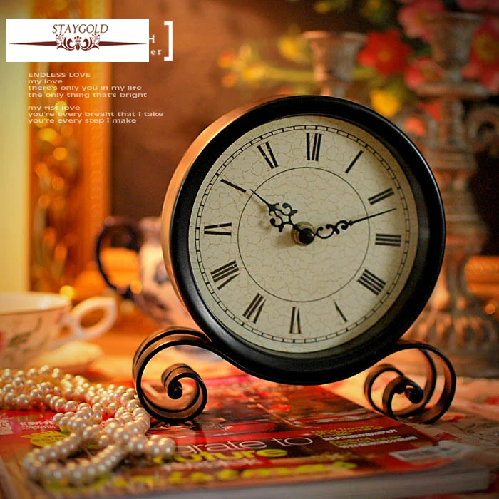 

Hot Zakka Vintage Black Metal Art Table Clock Watch Desktop Clock Vintage 18.5*15*4cm Free Shipping