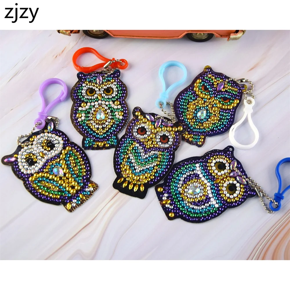 

New 5D DIY Special Shaped Diamond Painting Keychain Kits Diamond Painting Owl Animal Cartoon Cross Stitch Key Ring Bag Pendant