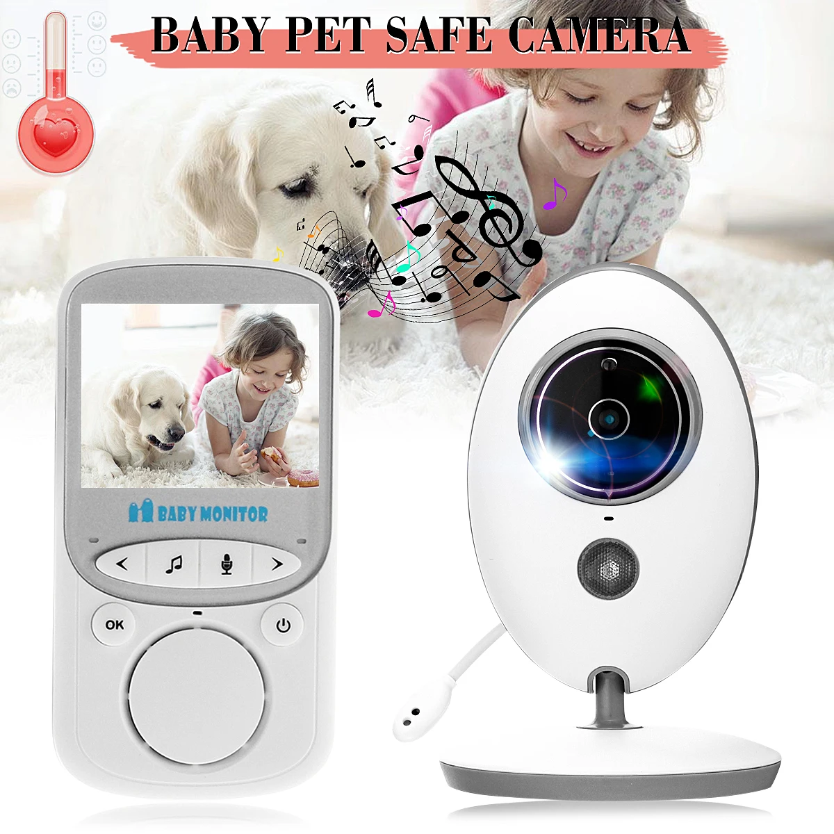 2.4GHz Wireless Baby Monitor LCD Audio Talk Night Vision Digital Video Temperature Baby Healthy Pet Safe Camera Security US